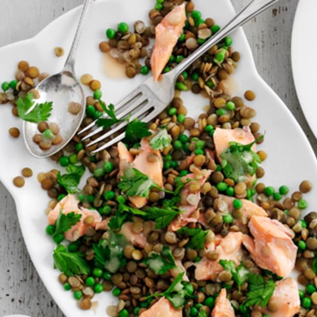 Green Lentils With Peas, Parsley, Capers And Hot-smoked Trout
