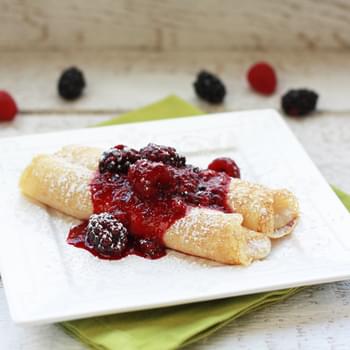 Cheese-Filled Dessert Crepes with Berry Sauce