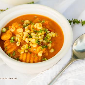 Red Pepper Corn Soup with Gnocchi