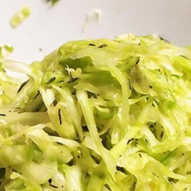 White cabbage salad. Fresh cabbage salad, a Romanian omnipresence.