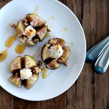 Roasted Figs with Goat Cheese, Walnuts + Honey