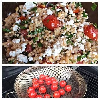 Grilled Tomato and Israeli Couscous Salad with Mint, Pine Nuts and Goat Cheese