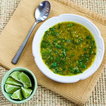 Indian-Spiced Slow Cooker Red Lentil Soup with Spinach and Coconut Milk