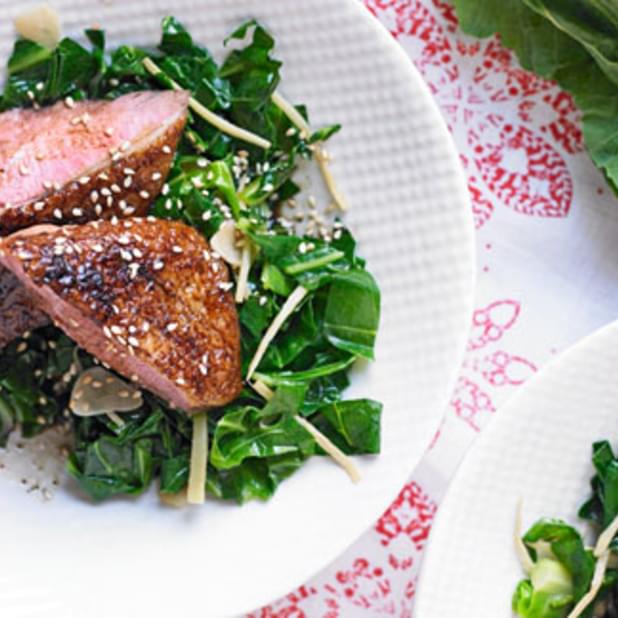 Duck Breast With Ginger Sesame Greens