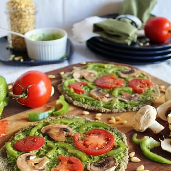 Raw Pizza With Spinach Pesto & Marinated Vegetables