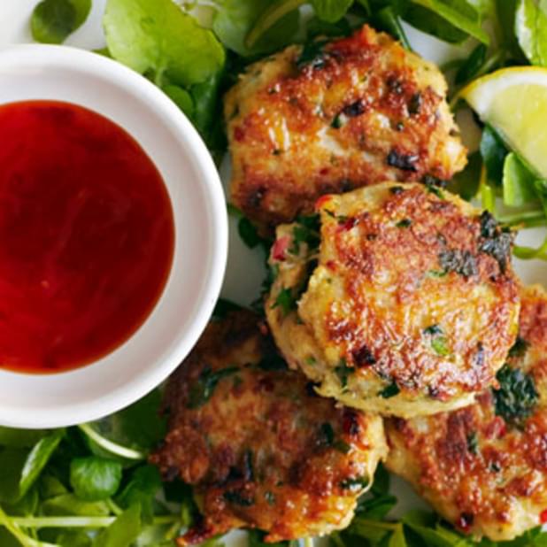 Chilli And Ginger Crab Cakes With Watercress