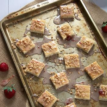 Shortbread Sugar Cookie Bars with Strawberry Toffee Glaze