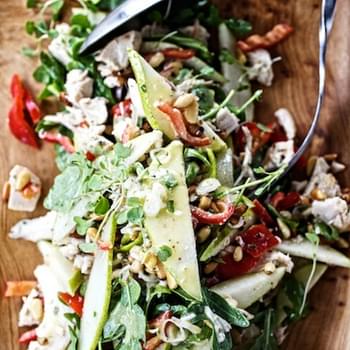 Warm Chicken Salad with Peppers, Pears & Toasted Pinenuts