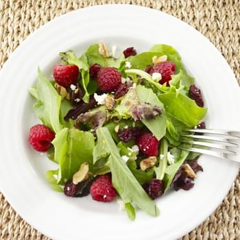Baby Lettuce Salad with Raspberries, Cranberries, and Feta