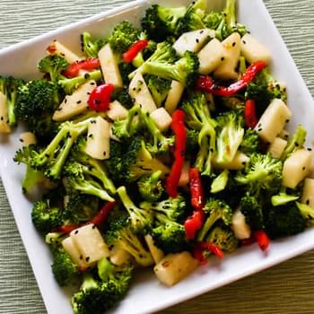 Spicy Broccoli-Jicama Salad with Red Bell Pepper and Black Sesame Seeds