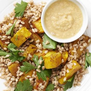 Roasted Squash And Spelt With Houmous Dressing