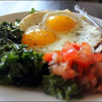 Garlicky Kale with Fried Eggs and Salsa