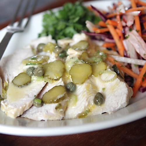 Turkey Salad with Lemon, Capers, Mustard and Cornichons