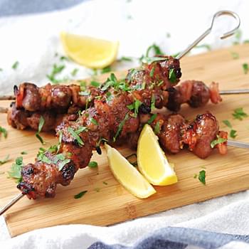 Chicken Heart and Bacon Skewers