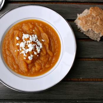 Crock Pot Winter Squash Soup with Goat Cheese Crumbles
