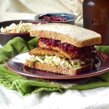 Leftover Cranberry, Cider Slaw & Grilled Tempeh Vegan Thanksgiving Sandwich
