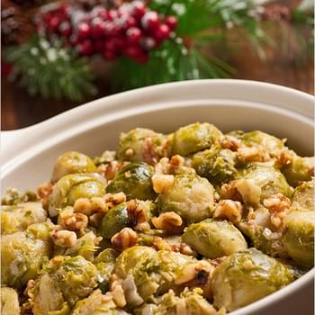 Creamy Braised Brussels Sprouts with Toasted Walnuts