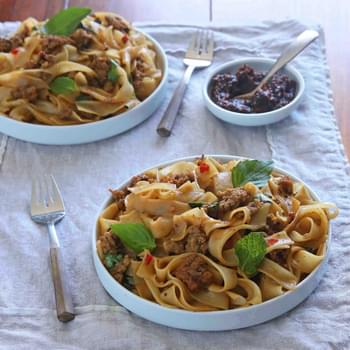 Spicy Thai Noodles with Pork, Basil and Mint