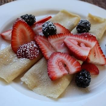 Whole Wheat Crepes with Strawberries, Blackberries and Powdered Sugar