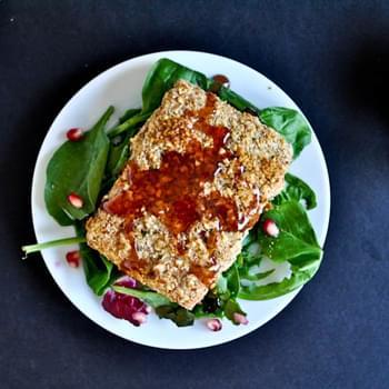 Roasted Almond Crusted Salmon with a Pomegranate Glaze