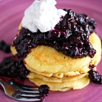 Almond Meal Pancakes with Berry Reduction and Coconut Cream