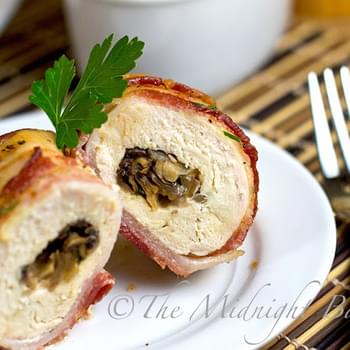 Bacon Wrapped Cheese & Mushroom Stuffed Chicken