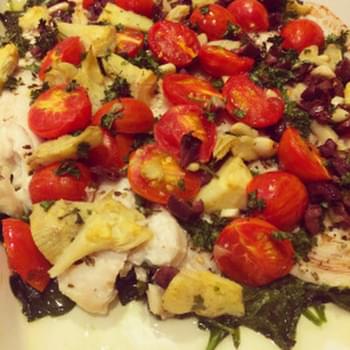 Baked Fish with Artichoke, Olives & Tomatoes