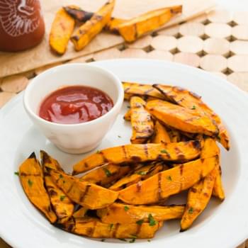 Grilled Sweet Potato Fries with Sriracha Ketchup