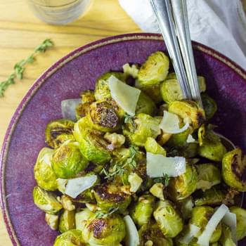 Maple & Dijon Roasted Brussels Sprouts with Toasted Walnuts & Parmesan