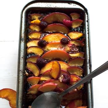 Raspberry Peach Clafoutis with Burnt Sugar Crust
