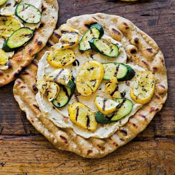 Grilled Pizza with Hummus and Rosemary Summer Squash