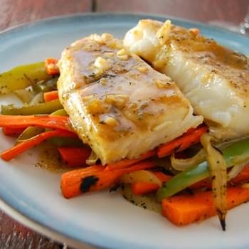 Grilled Sea bass in Lime-Garlic Sauce with Lemon Veggie Base