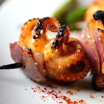 Spicy Charred Baby Octopus Skewers