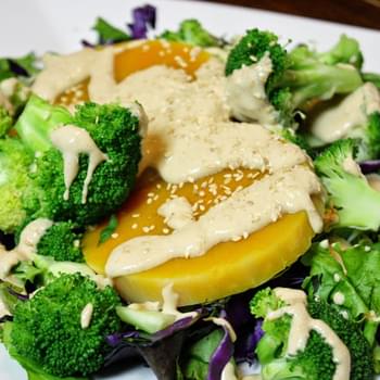 Broccoli And Squash Salad With Tahini Dressing