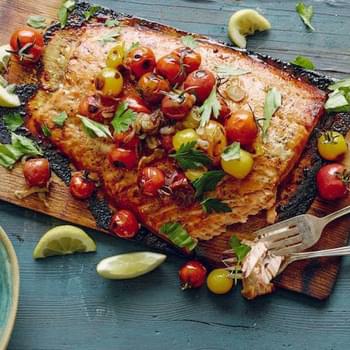 Cedar Plank Salmon with Blistered Tomatoes