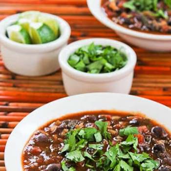 Slow Cooker (or Stovetop) Vegetarian Black Bean and Rice Soup with Lime and Cilantro
