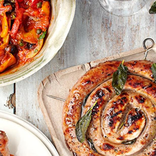 Grilled Sausage Wheels With Sage And Peperonata