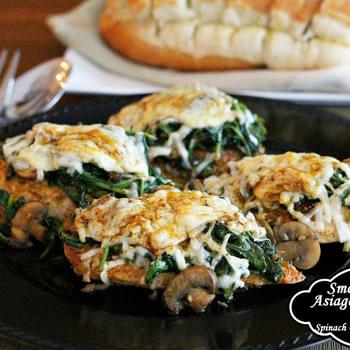 Smothered Asiago Chicken With Spinach and Mushrooms