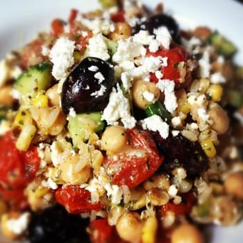 Brown Rice Greek Salad with Roasted Tomatoes