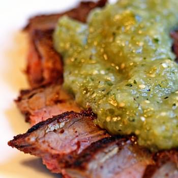 Chili Lime Rubbed Grilled Flank with Tomatillo Salsa