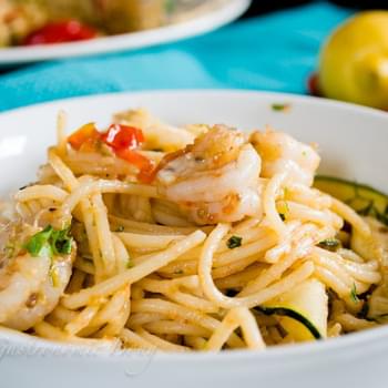 Perfect Summer Pasta- Garlic Prawn Spaghetti with Lemon, Zucchini and Cherry Tomatoes