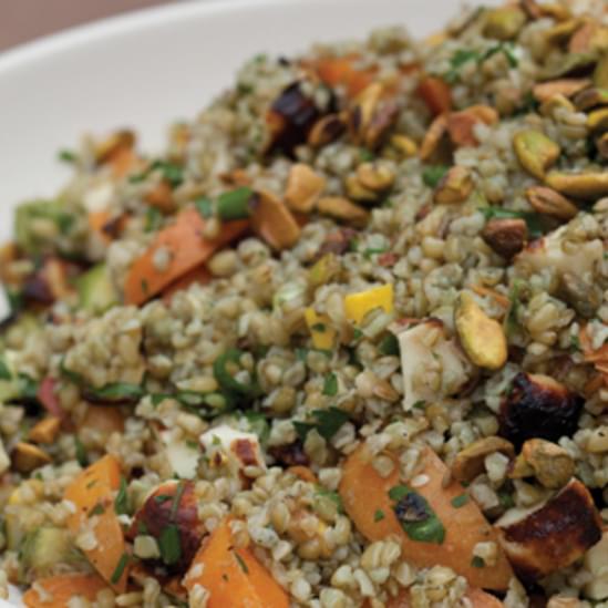 Freekeh Salad with Apricots, Grilled Halloumi and Zucchini