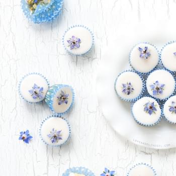 Almond Fairy Cakes with Candied Borage Flowers