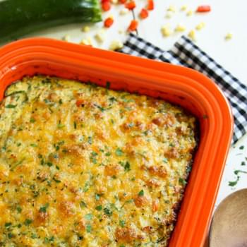 Cheesy Zucchini Noodles Bake with Roasted Corn and Red Pepper