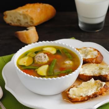 Turkey Meatball & Vegetable Soup with Cheesy Crostini