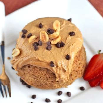 Single-Serving Peanut Butter Microwave Cake with Peanut Butter Frosting