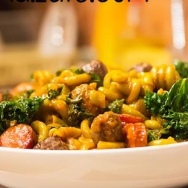 Venison sausage and kale quick pasta recipe. With smoked sausage also.