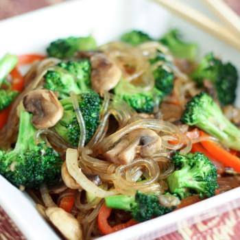 Korean Jap Chae {or Chop Chae} with Broccoli and Mushrooms