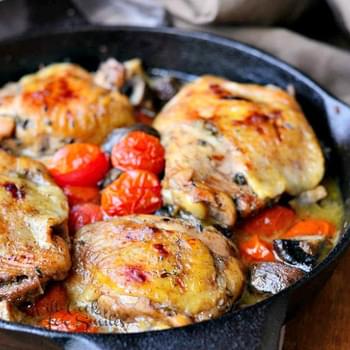 Roasted Chicken Thighs with Tomatoes and Mushrooms