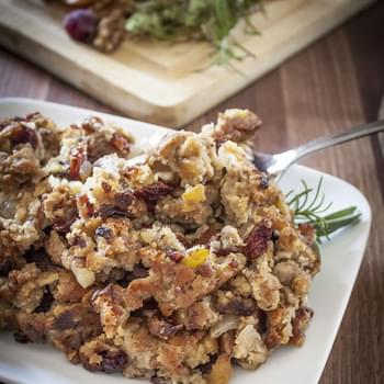 Apple Sausage Stuffing with Cranberries, Walnuts, and Fresh Herbs